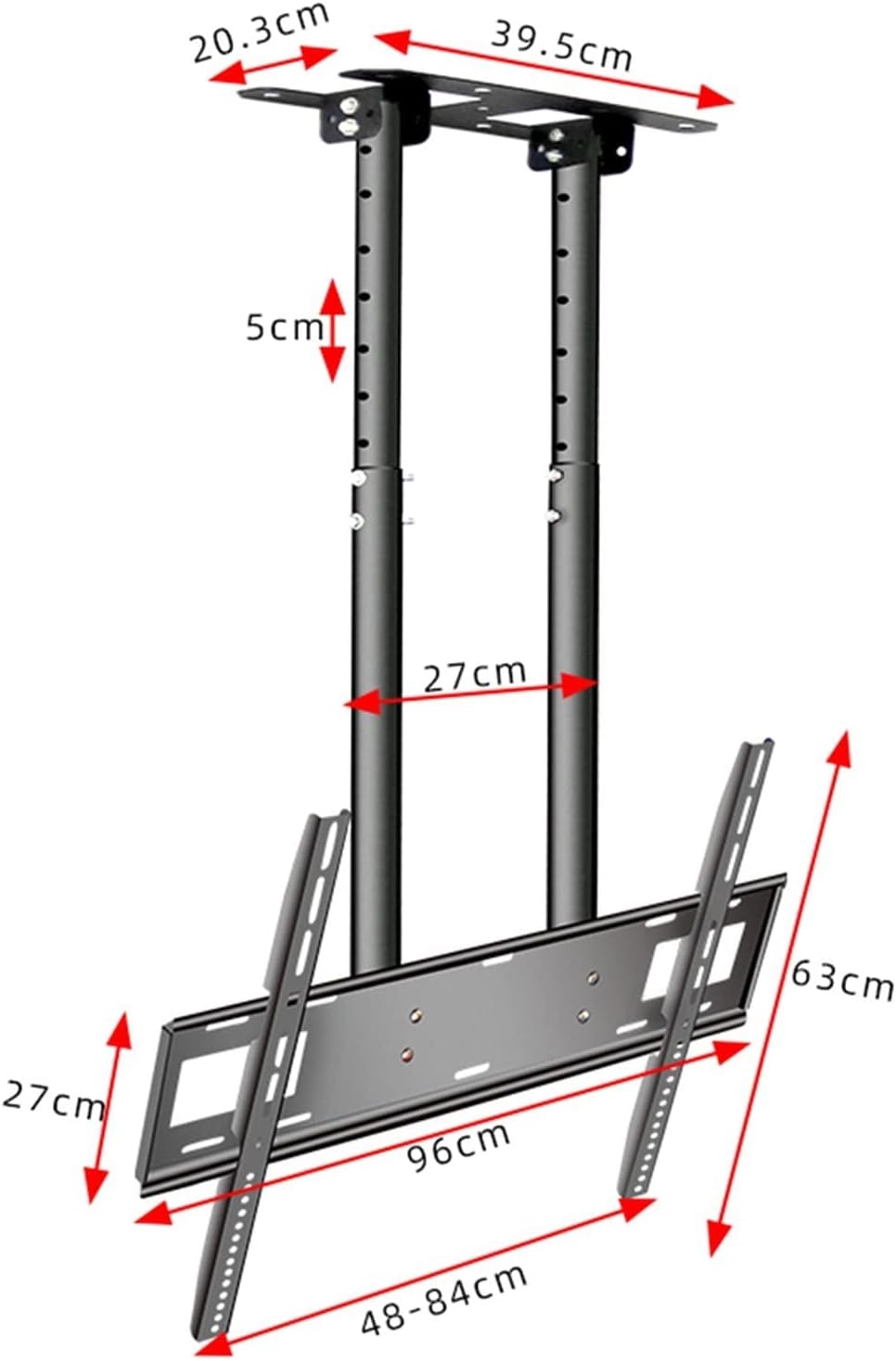 Universal TV Stand Adjustable Ceiling TV Mount Bracket - Double Pole Hanging TV Bracket Fits 55-100 Inch LED Flat Panel Display, 3°/-20° Angle Adjustment, Max VESA 900x400mm (28)