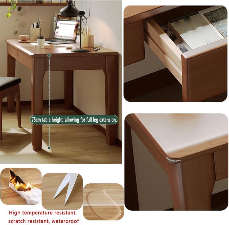 Solid Wood Desk with Drawers,Modern Home Computer Desk,Solid Wood Desk,Gaming Study Home Office Desks for Work,Suitable for Small Spaces-Easy to Assemble (White, 47.3" W x 23.63" D x 29.5" H)
