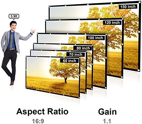 6 Size Project Screen Portable 120in HD Projector Screen 16:9 Projection Screen Foldable Thick for Outdoor Home Theater (Size : 100 inch)