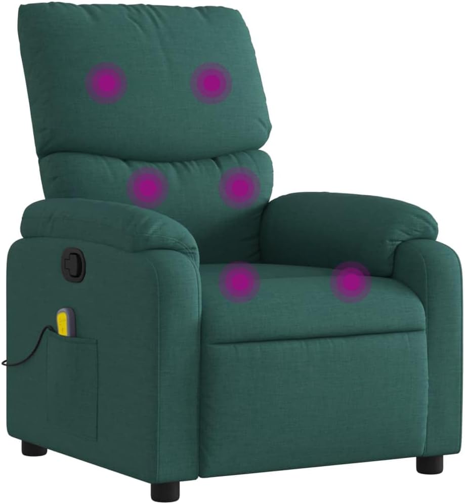 vidaXL Fabric Massage Recliner Chair for Living Room, Home Theater, 6-Point Vibration Massage, Adjustable Back & Footrest, Side Pocket, Cream