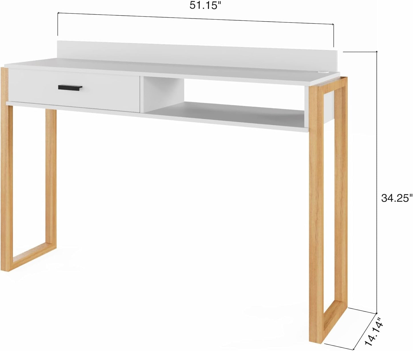 Boahaus Modern Computer Desk with USB Port & Storage - White/Brown - Space-Saving Home Office Desk