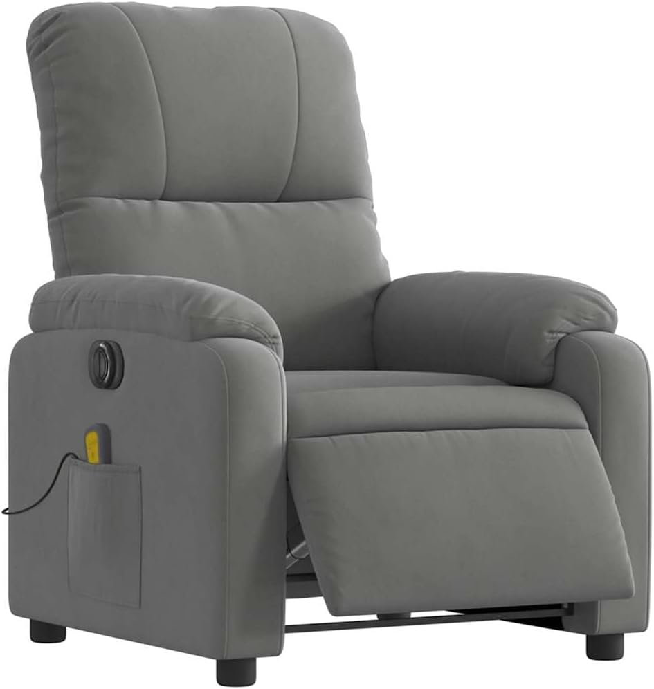 vidaXL Black Microfiber Fabric Massage Recliner Chair - 6-Vibration Push Manual Recliner with Side Pocket for Living Room
