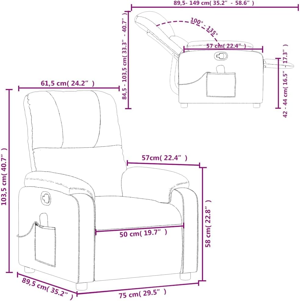 vidaXL Black Microfiber Fabric Massage Recliner Chair - 6-Vibration Push Manual Recliner with Side Pocket for Living Room