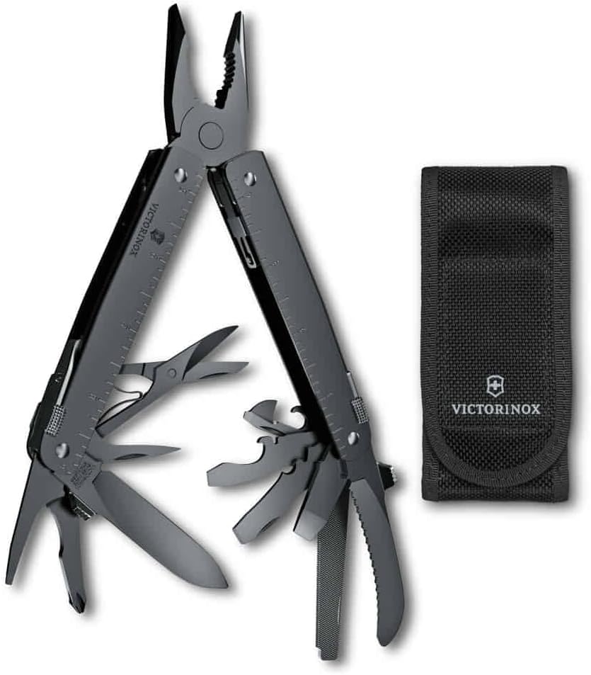 Victorinox Swiss Tool MXBS Swiss Army Knife, 26 Function Swiss Made Multitool with Large Blade, Pliers and Wire Cutter - Black with Nylon Pouch