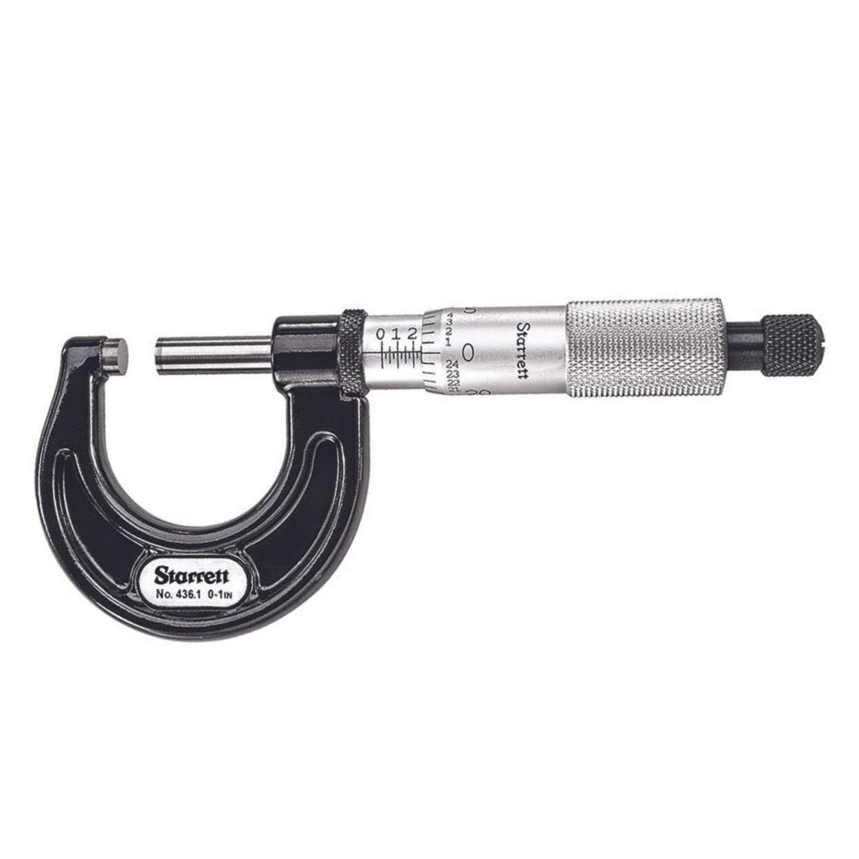 Starrett Outside Micrometer with One-Piece Spindle, Satin Chrome Finish and Advanced Sleeve Design - Quick and Easy Adjustment, 0-1" Range, .001" Graduation - 436.1XRL-1