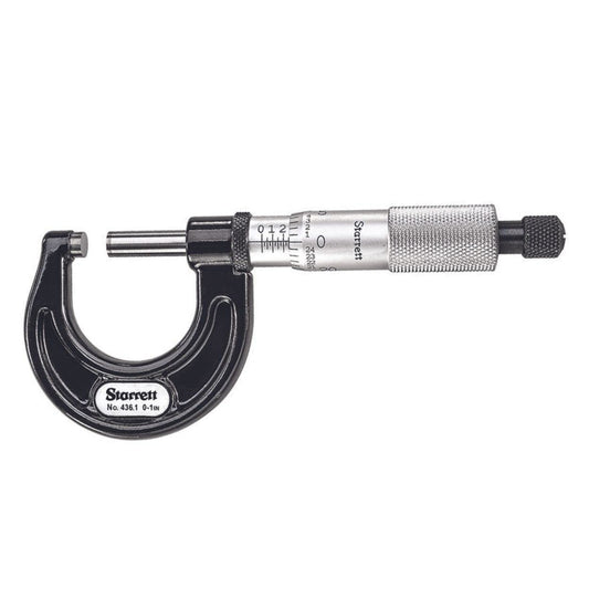 Starrett Outside Micrometer with One-Piece Spindle, Satin Chrome Finish and Advanced Sleeve Design - Quick and Easy Adjustment, 0-1" Range, .001" Graduation - 436.1XRL-1