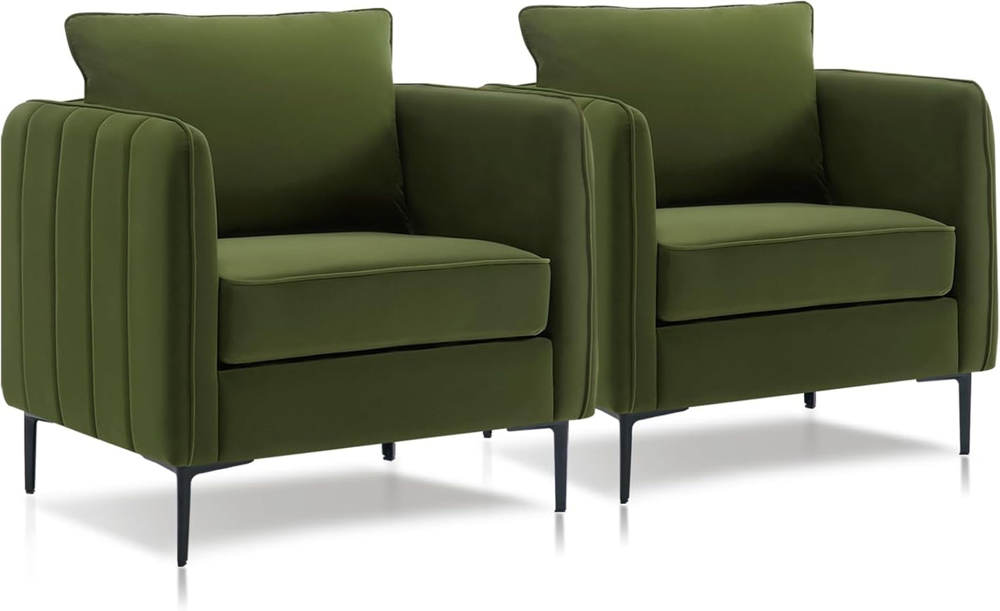 Accent Chair Set of 2 for Living Room, Velvet Comfy Single Sofa Chair Mid-Century Modern Armchair with 1 Pillow and Metal Legs for Bedroom Office Reading (Gray)