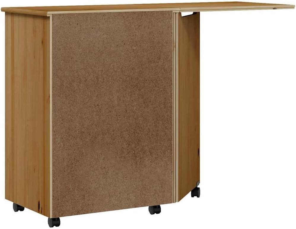 vidaXL Moss 7-Drawer Chest with Foldable Desk, Solid Pine Wood Mobile File Cabinet, Storage Cabinet on Wheels, Chest of Drawers for Home Office, Easy Assembly & Maintenance, Honey Brown