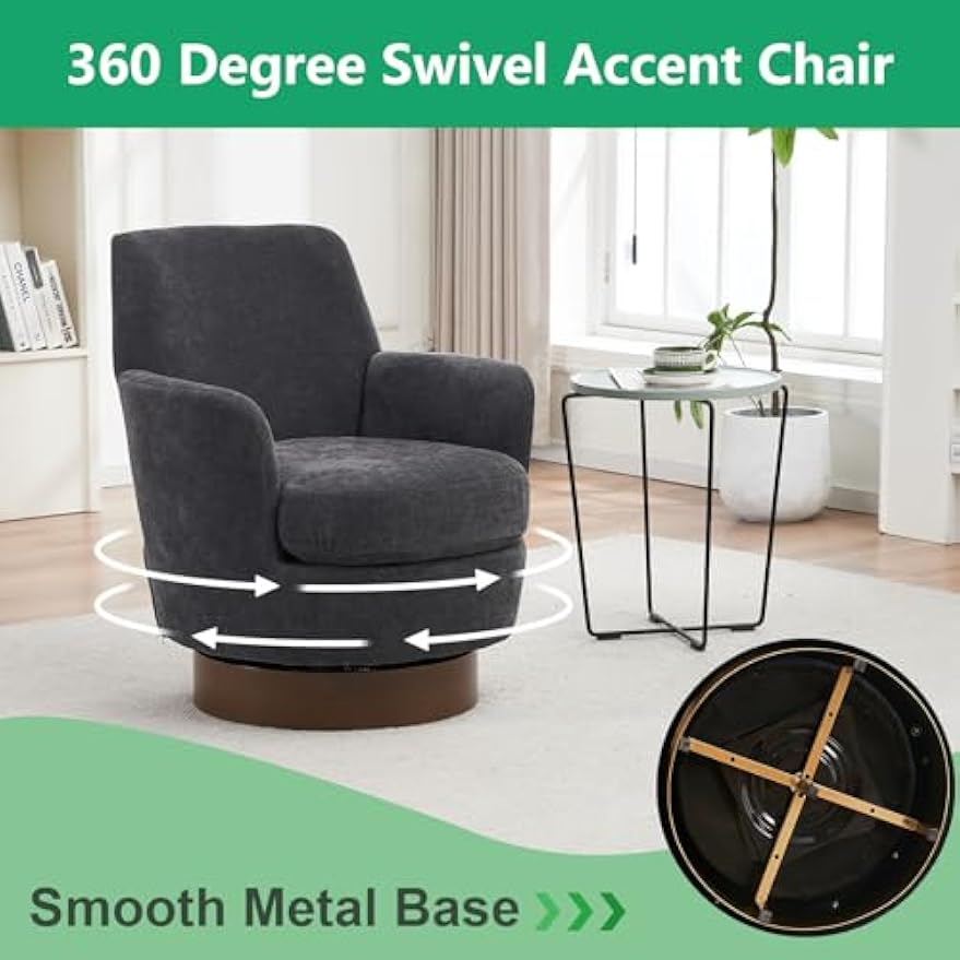Swivel Barrel Chair Set of 2,Modern Comfy Polyester Round Swivel Accent Chairs,360 Degree Single Armchair for Living Room, Dark Grey