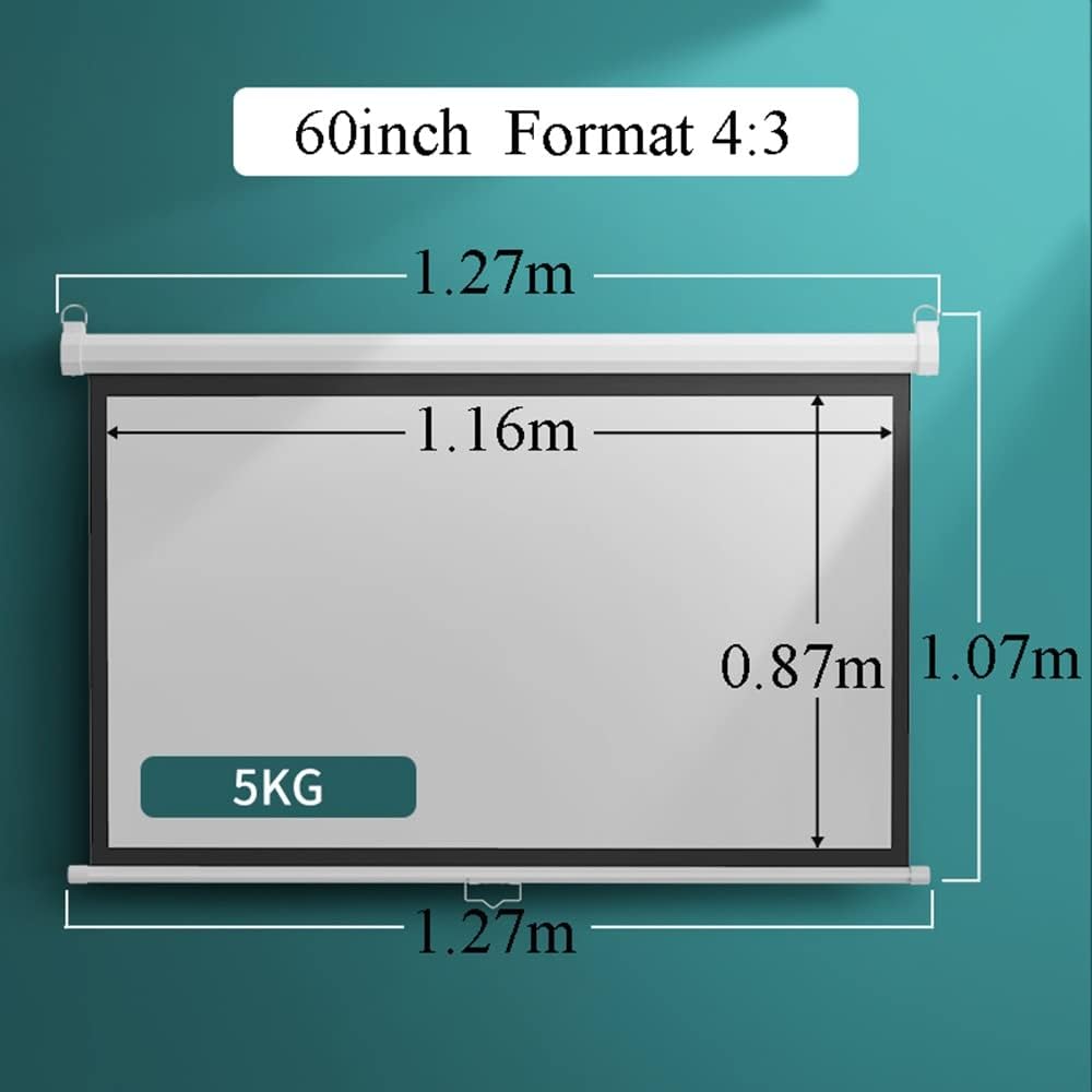 60'' Projector Screen Manual Pull Down Projection Screen Outdoor Portable HD Screen 4:3 Format Great for Home Theater Presentation (60inch 16:9)