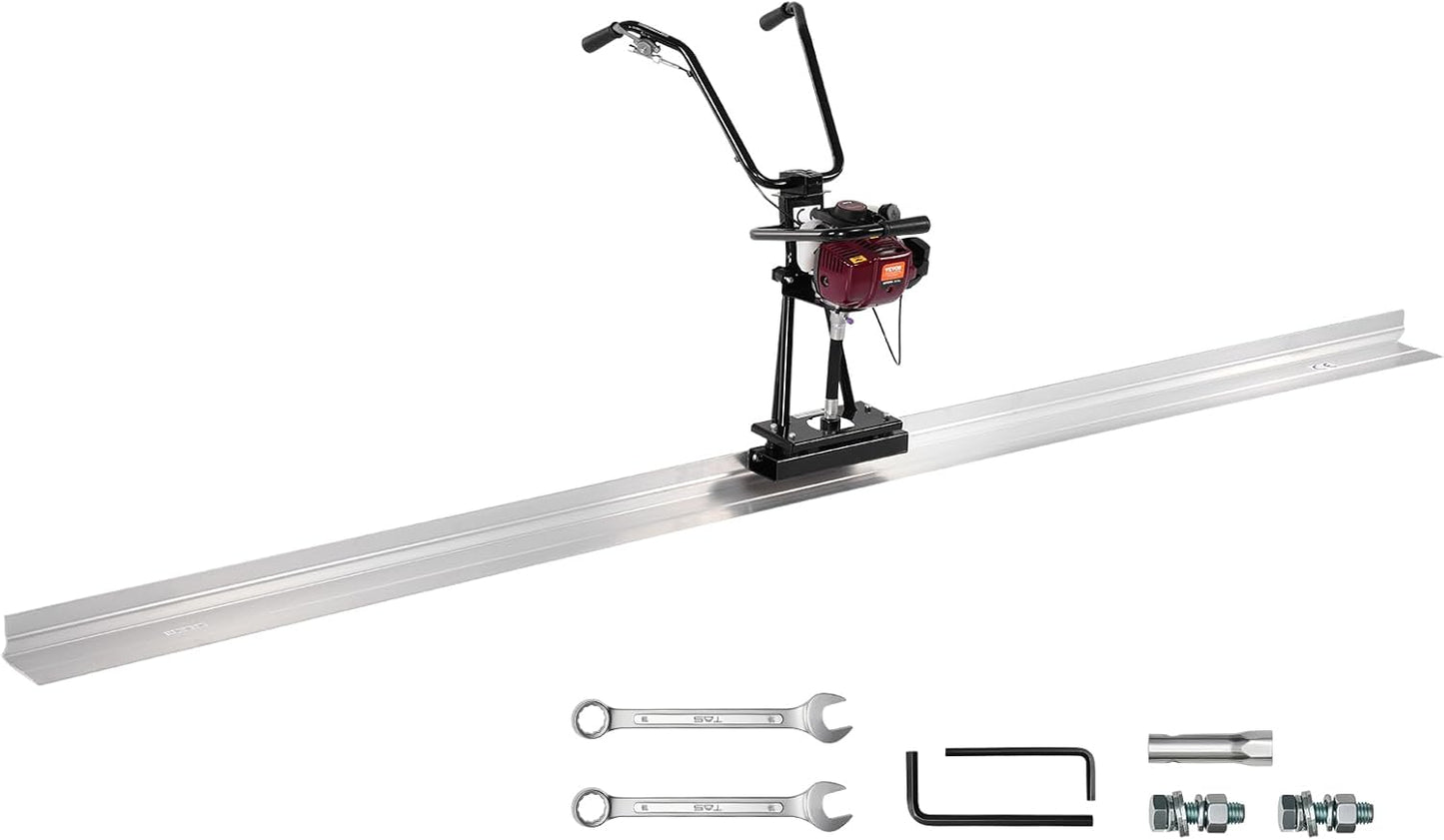 VEVOR Concrete Power Screed, 11ft Aluminum Board Straight Edge Bar Set, 4 Stroke Cement Finishing Vibrating Motor with Height Adjustable Handles, High Efficient Concrete Tools 6500RPM