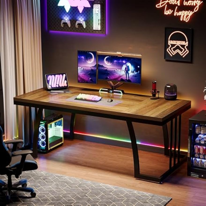 Tribesigns 63" Executive Desk, Large Office Computer Desk with Thick Wooden Desktop & Sturdy Metal Frame, Modern Simple Business Workstation Writing Study Table for Home Office, Rustic Brown & Black