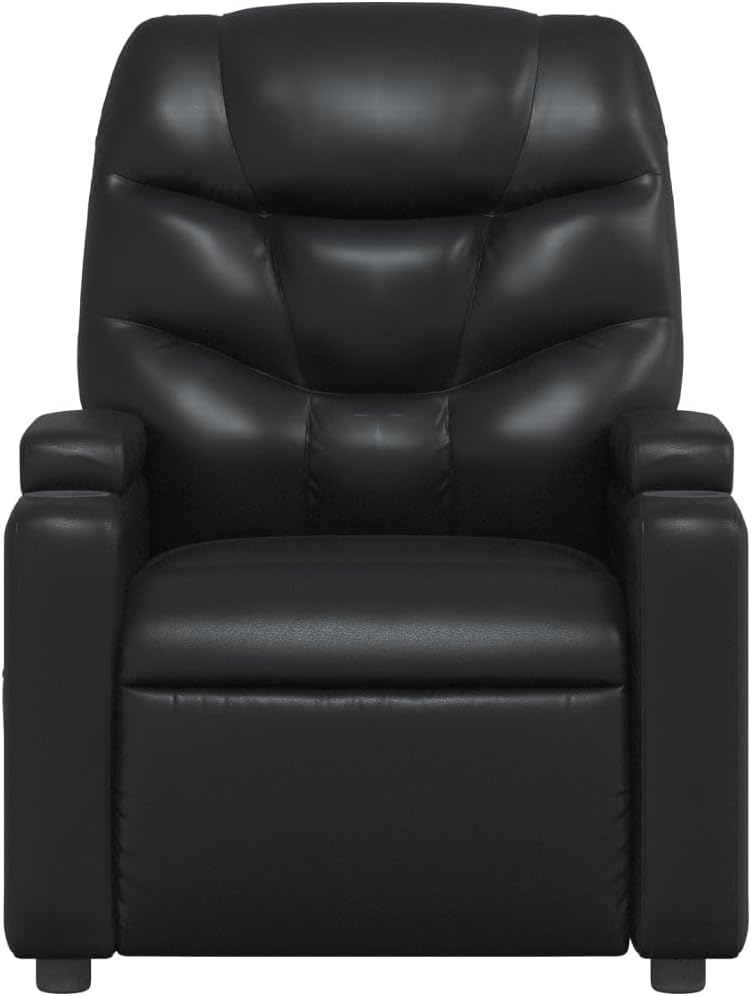vidaXL Black Leather Recliner Chair with 6-Point Vibration Massage, Adjustable Backrest & Footrest, Cup Holders, Side Pocket, Padded Seat, Perfect for Living Room or Home Theater Seating