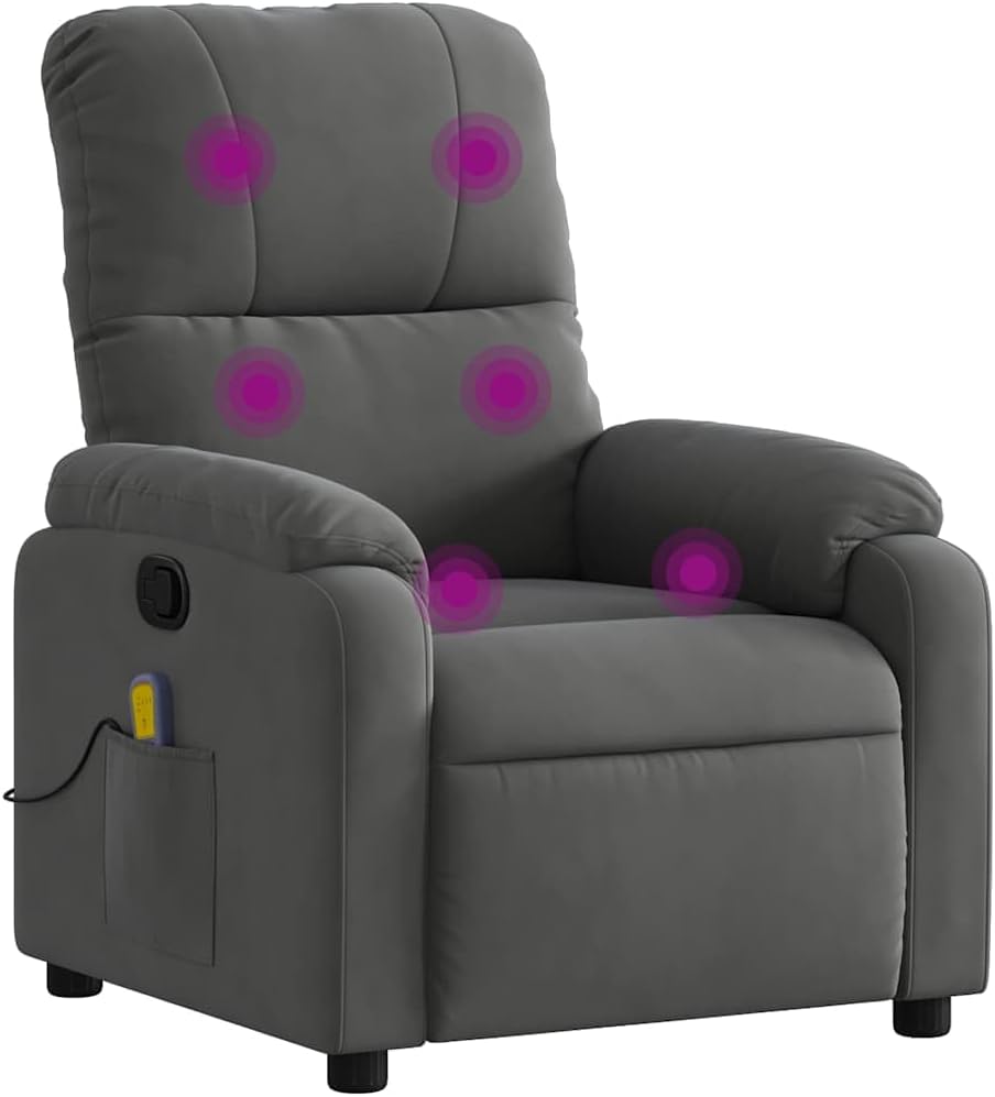 vidaXL Black Microfiber Fabric Massage Recliner Chair - 6-Vibration Push Manual Recliner with Side Pocket for Living Room