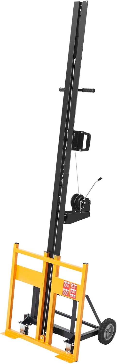 VEVOR Drywall Lift Sheetrock Lift 11FT, Drywall Rolling Lifter Panel, 150lb Weight Capacity Panel Hoist Jack Tool, Steel Material w/Telescopic Arm & 3 Lockable Wheels, 48x192 in Plasterboard Size
