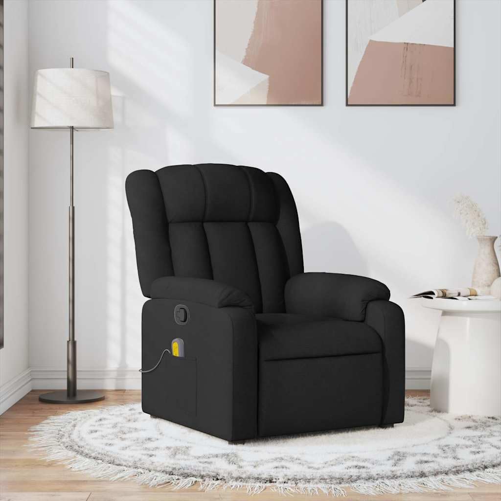 vidaXL Black Fabric Massage Recliner Chair - Manual Recline, Vibration Function, Comfy Fabric Seating Area, Home/Living Room