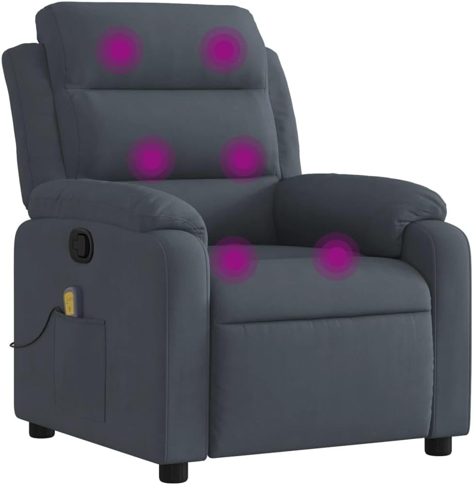 vidaXL Massage Recliner Chair with 6-Point Vibration Massage and Convenient Side Pocket, Light Grey Velvet Rocker, Adjustable Backrest & Footrest Lounge Seat for Living Room, USB Charge Port