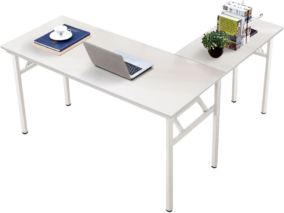 SogesGame 55 × 55 Inches Large L-Shaped Folding Desk,One-Step Assembly,Home Office Desk,Workstation,White,AC11DW-S8-US