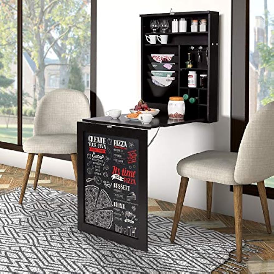 Tangkula Wall Mounted Table, Fold Out Convertible Desk with Chalkboard, Multi-Functional Wall Mounted Laptop Desk, Writing Desk Home Office Desk with Large Storage Area