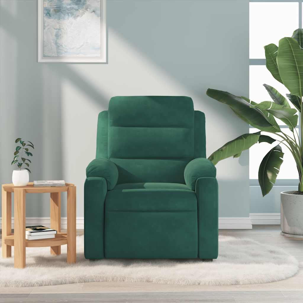 vidaXL Dark Green Velvet Massage Recliner Chair with Adjustable Armrests and USB Functionality for Living Room Home Theater Relaxation Single Sofa TV Office Reclining Armchair