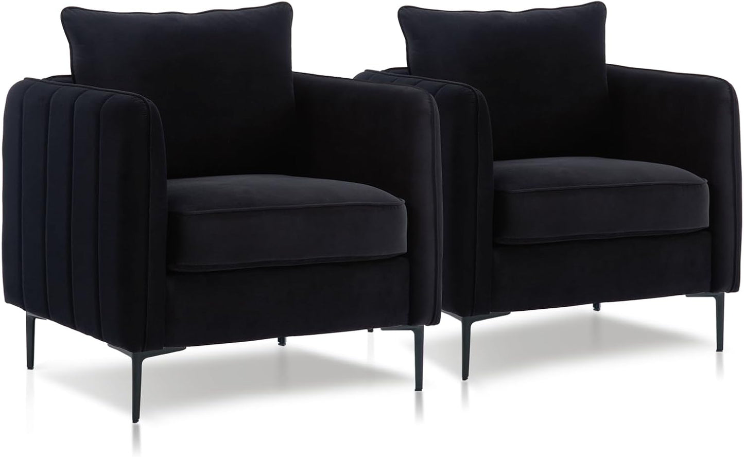 Accent Chair Set of 2 for Living Room, Velvet Comfy Single Sofa Chair Mid-Century Modern Armchair with 1 Pillow and Metal Legs for Bedroom Office Reading (Gray)