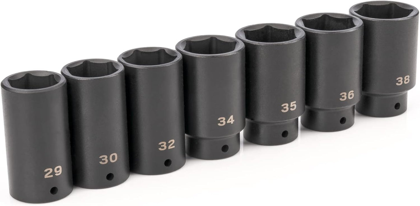 TEKTON 1/2 Inch Drive Deep 6-Point and 12-Point Axle Nut Impact Socket Set with Case, 14-Piece (27-39 mm) | SID92341