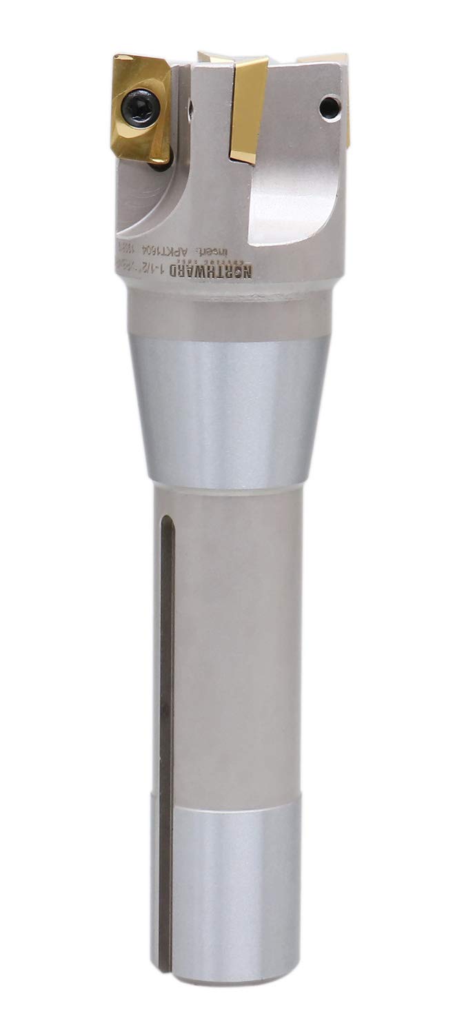 Accusize Industrial Tools 3 inch Cutting Diameter x 6-1/4'' Oal 90 Degree R8 Shank Indexable End Mill with 6 Apkt1604 Carbide Inserts, 0028-6908