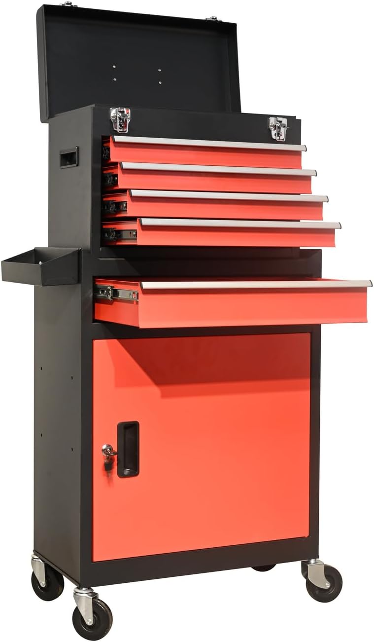 6-Drawer Rolling Tool Chest Cabinet, Large Capacity Metal Tool Box with Wheels and Locking, Roll Around Storage Organizer Tool Cart for Garage, Warehouse, Work Shop - Blue