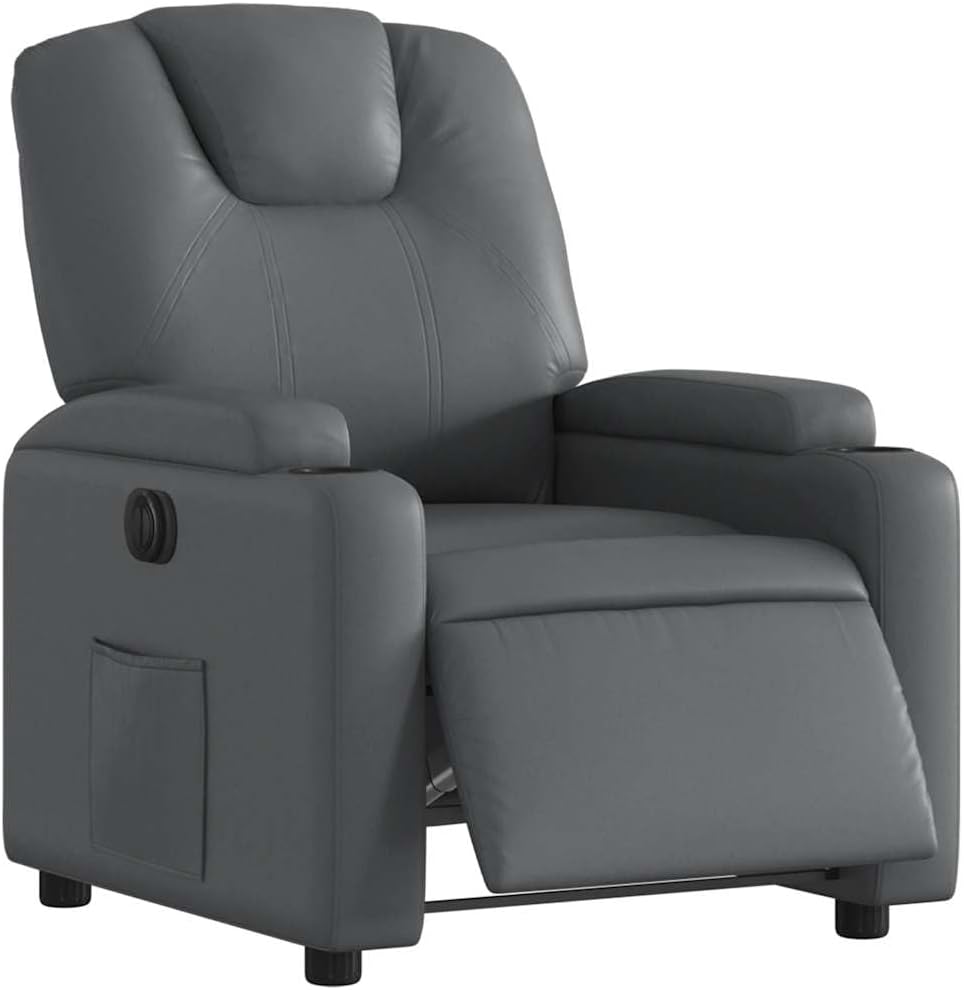 vidaXL Black Faux Leather Electric Recliner Chair - Motorized Reclining Armchair with Cup Holders for Living Room/Office