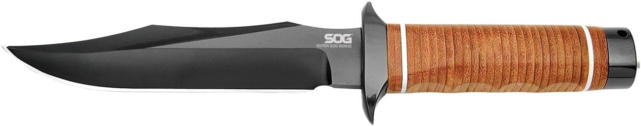SOG Super Sog Bowie 7-1/2-inch Fixed Blade Professional Tactical Knife, Sculpted Cross Guard, Classic Handle Construction