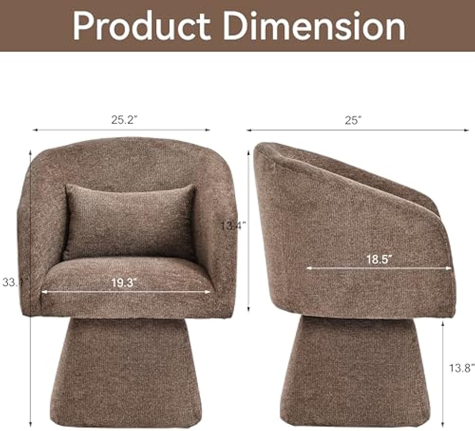 VKNOW Swivel Accent Chair Set of 2, Modern 360°Swivel Barrel Chair with Curve Back Round Arm Chair for Living Room, Bedroom, Reading Room, Brown