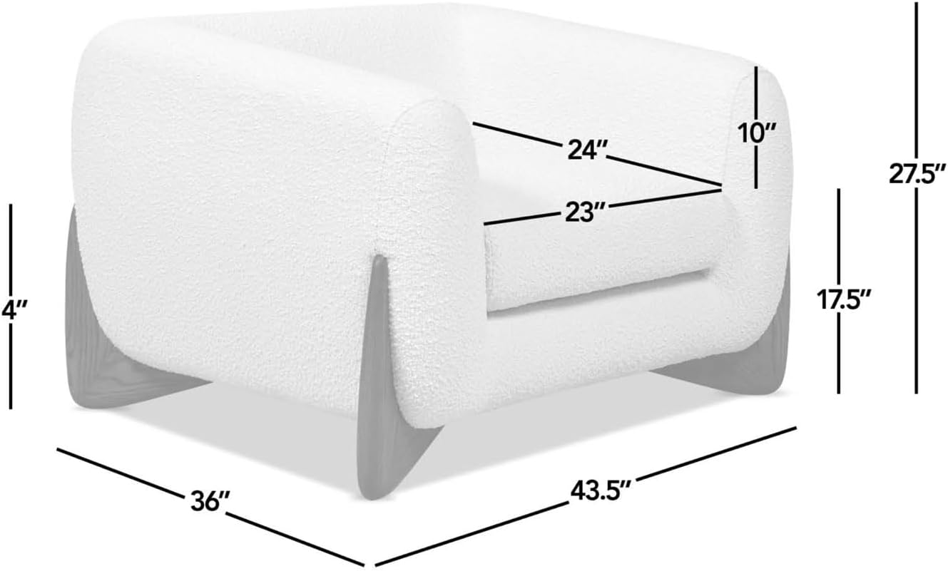 44" Oversized Reading Chair, Sherpa Accent Chair Bedroom, Comfy Upholstered Ivory White Fleeced Teddy Armchair, Seat cushion is removable, Modern Living Room Chair,Single Sofa Chair for Office (White)