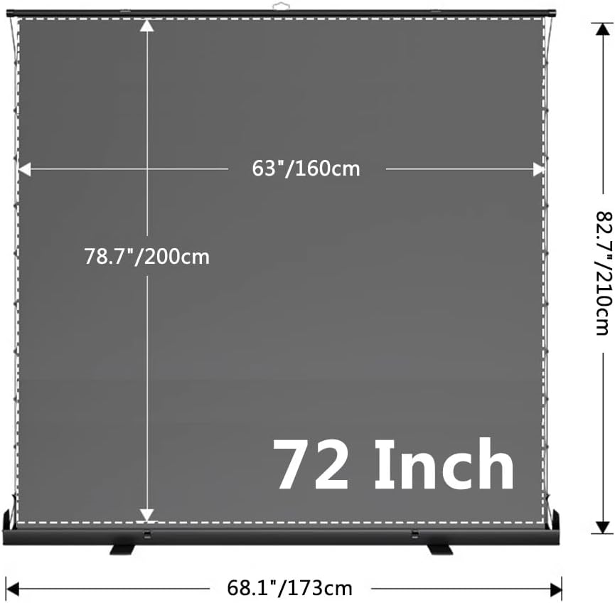 60/72/80/92in 4K HD Movie Screen with Adjustable Height, 3D Ultra HD Floor Pull Up Scissor Backed Projector Screen for Outdoor Indoor(72 Inch)