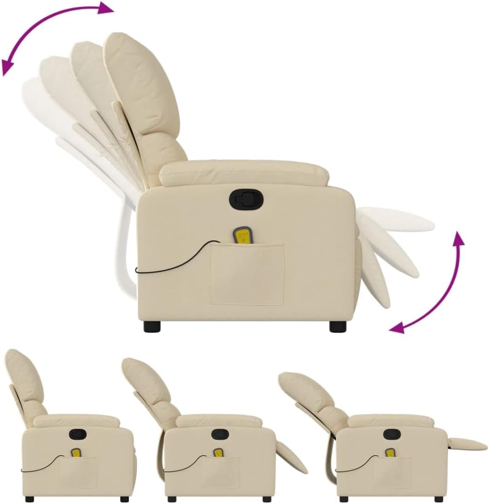 vidaXL Massage Recliner Chair/Cream Fabric Vibration Reclining Seat with Handle/Footrest/Armrests for Living Room/Bedroom/29.5" x39 x39 W/D/H