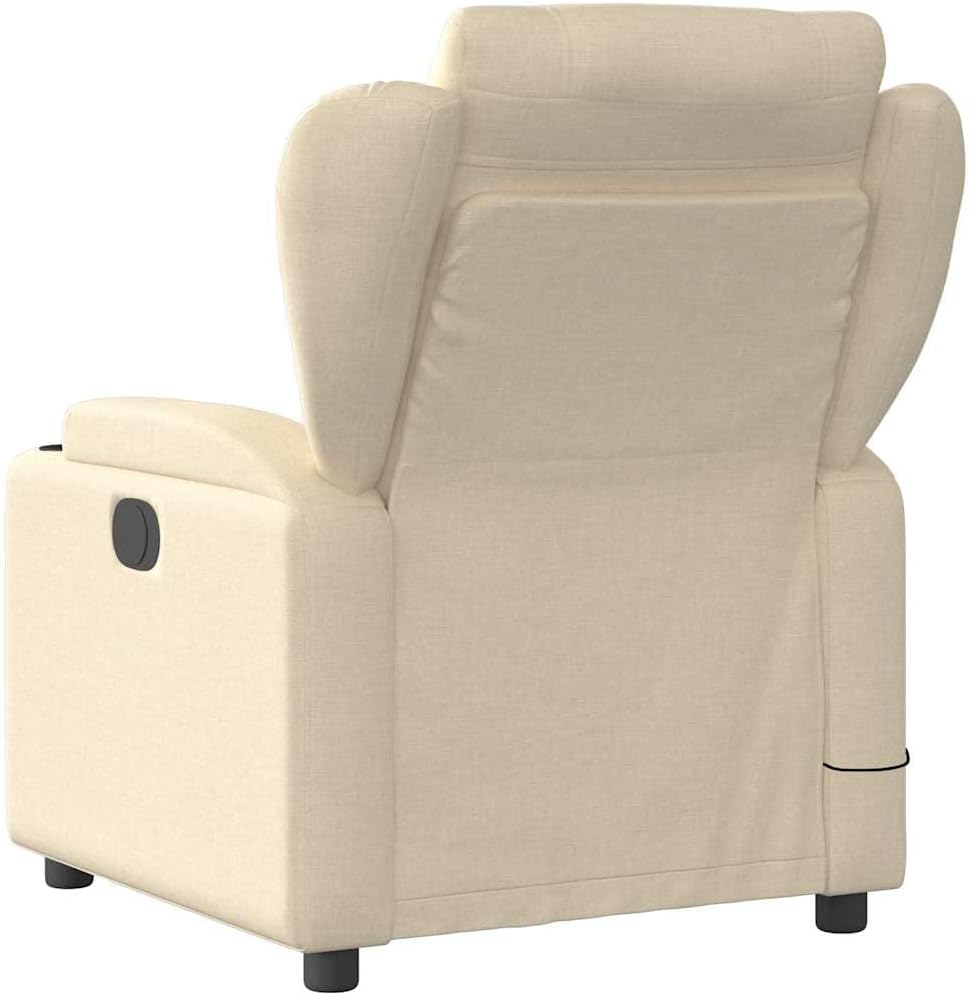 vidaXL Massage Recliner Chair - Cream Fabric - Manual Recliner with 6-Point Vibration Massage, Cup Holders, and Side Pocket for Living Room/Office - Adjustable Footrest and Backrest