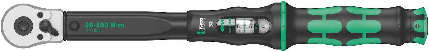 Wera - 5075611001 "Click-Torque B 2 torque wrench with reversible ratchet, 3/8"" x 20-100 Nm", black/green