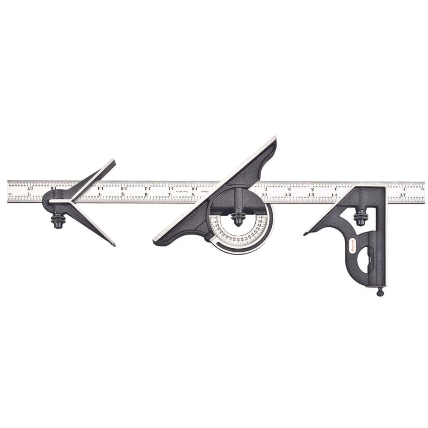 Starrett Combination Set with Square, Center and Reversible Protractor Head and Blade - 12" Blade Length, Forged and Hardened Steel, 16R Graduation Type - C434-12-16R
