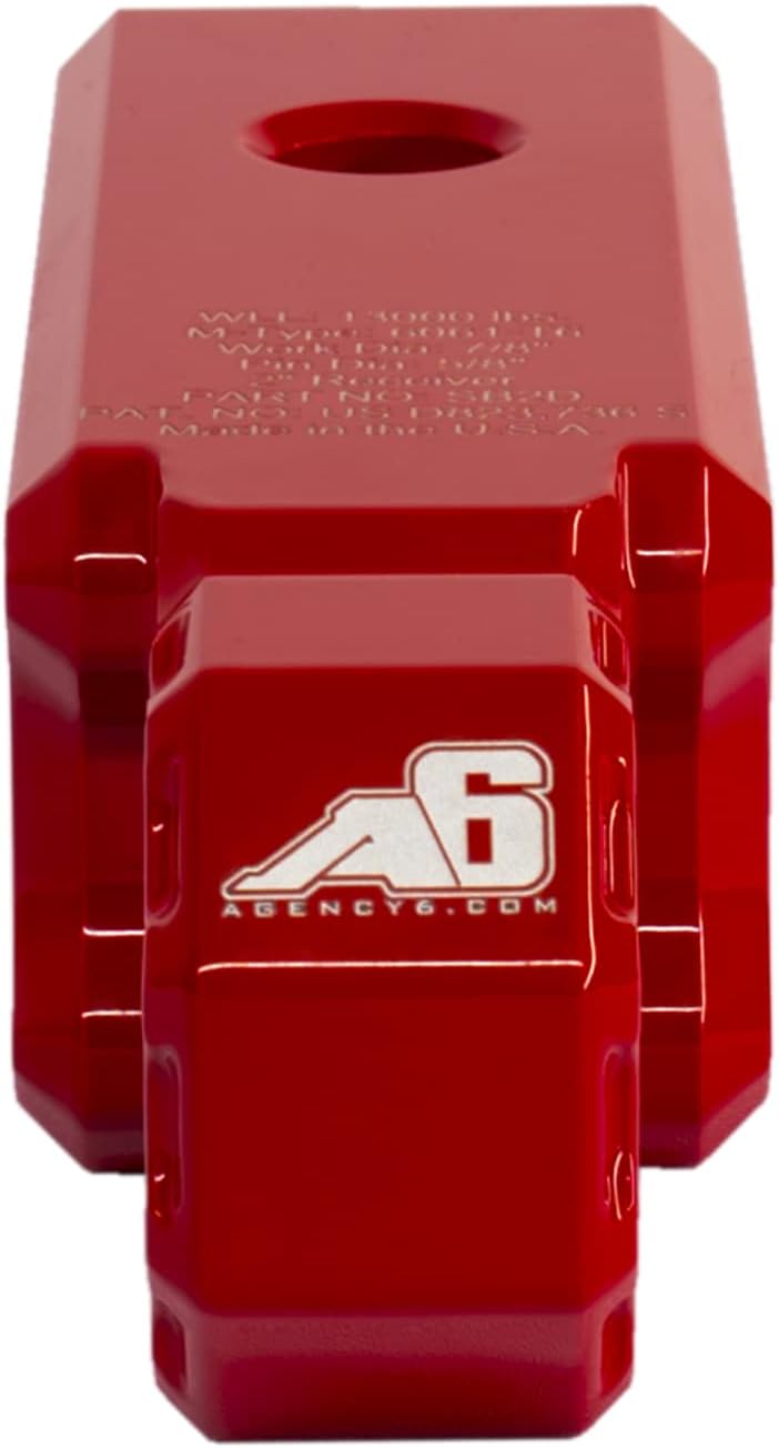 AGENCY 6 Recovery Shackle Block Assembly 2 INCH Double Hole Powder Coat RED - Hitch Receiver Block - Proudly Made in The USA with US Certified Materials - Includes Hitch pin and D-Ring