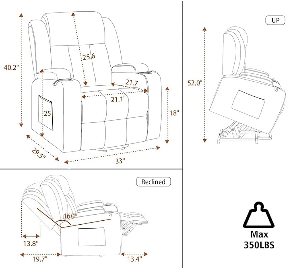 Grey Fabric Power Lift Recliner Chair for Elderly, Electric Lift Recliner Sofa with Massage and Heat, Side Pocket, USB Ports, Remote Control for Living Room