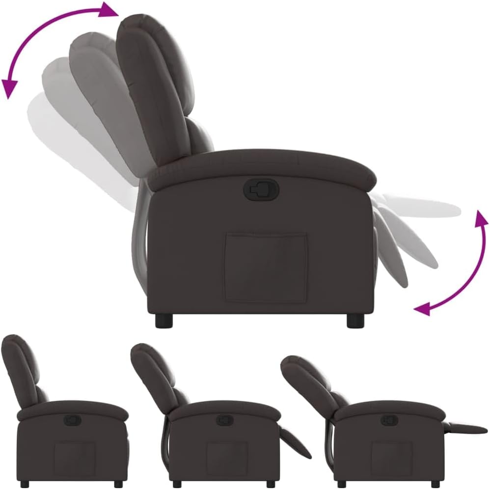 vidaXL Dark Brown Real Leather Recliner Chair-Wingback Manual Armchair with Side Pocket for Living Room, Bedroom, Lounge Comfort