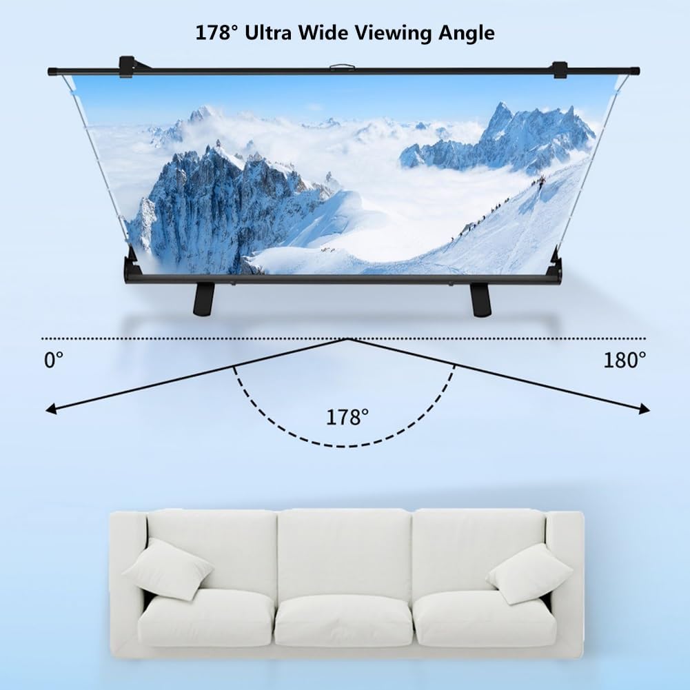 60" 72" 80" 92" Manual Pull Up HD Movie Screen, Adjustable Screen Height, Anti-Crease for Outdoor Indoor Theater Home Backyard(60 Inch)