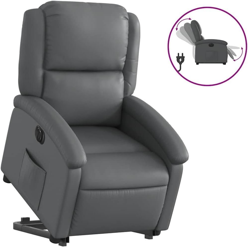 vidaXL Electric Power Lift Recliner Chair - Gray Faux Leather Armchair with Motorized Recline & Stand-Up Assist, Comfortable Seating for Living Room or Lounge