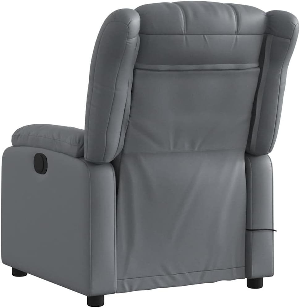 vidaXL Gray Faux Leather Massage Recliner Chair - Manual Recline, Vibration Massage, Side Pocket, Sturdy Frame for Living Room, Lounge