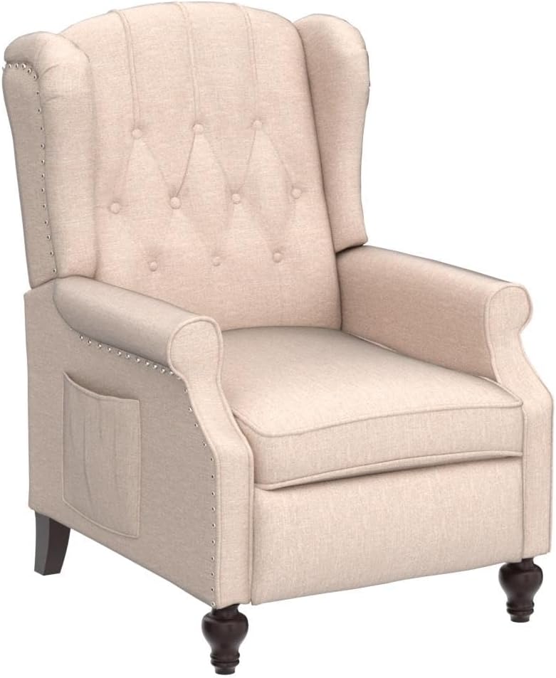 BINGTOO Wingback Recliner Chair with Massage and Heat Pushback Recliner Chair Mid Century Accent Chairs Tufted Fabric with Rivet Decoration for Living Room Bedroom