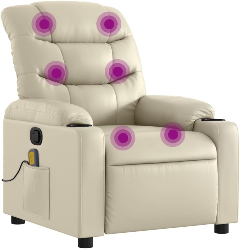 vidaXL Gray Faux Leather Massage Recliner Chair - Manual Reclining Lounge Seat with Cup Holders for Living Room Comfort
