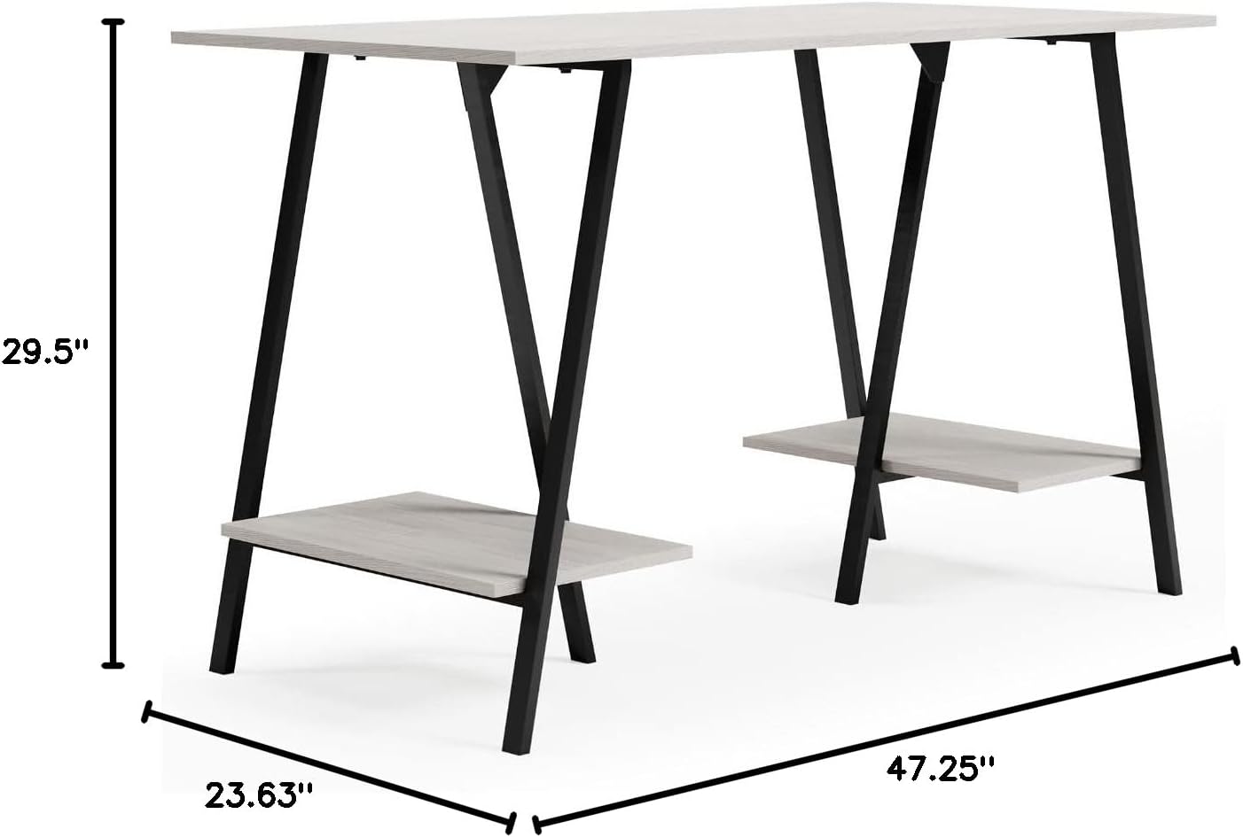 Signature Design by Ashley Bayflynn Modern Home Office Desk or Drafting Table with Sawhorse Legs, White & Black