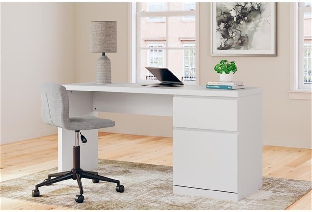 BOWERY HILL Contemporary White 60" Engineered Wood Home Office Desk