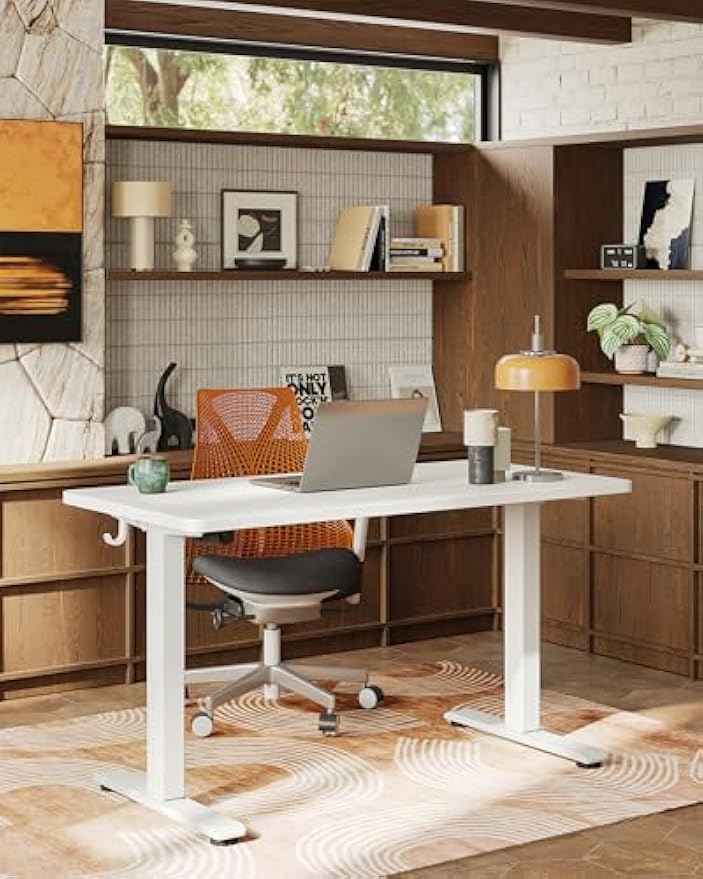TIQLAB Electric Standing Desk, Adjustable Height Stand up Desk, 55 * 24 Inches Sit Stand Home Office Table with Splice Board, White