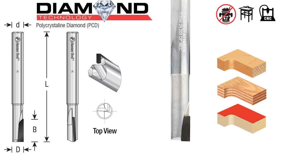 Amana Tool - PCD Diamond 1/4" D 1/4 Shank 1Fl (DRB-421), Industrial Grade