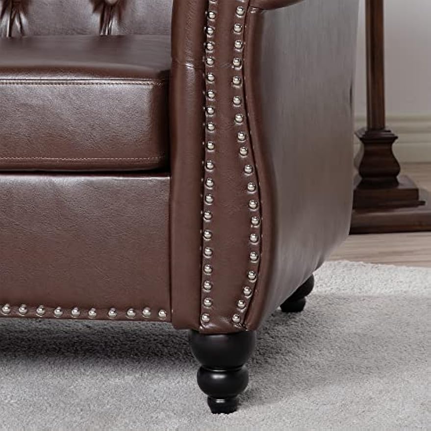 Bellemave Chesterfield Leather Club Chair, Single Tufted Sofa, Throne Chair, Vintage Living Room Furniture, Accent Rolled Arm Chairs for Bedroom Apartment, Dark Brown PU